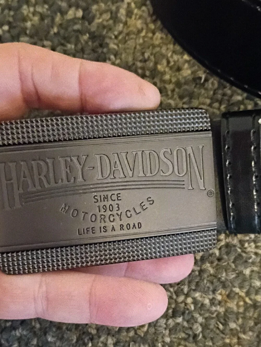 Harley-Davidson Black Leather Strap Belt with Metal Logo Buckle